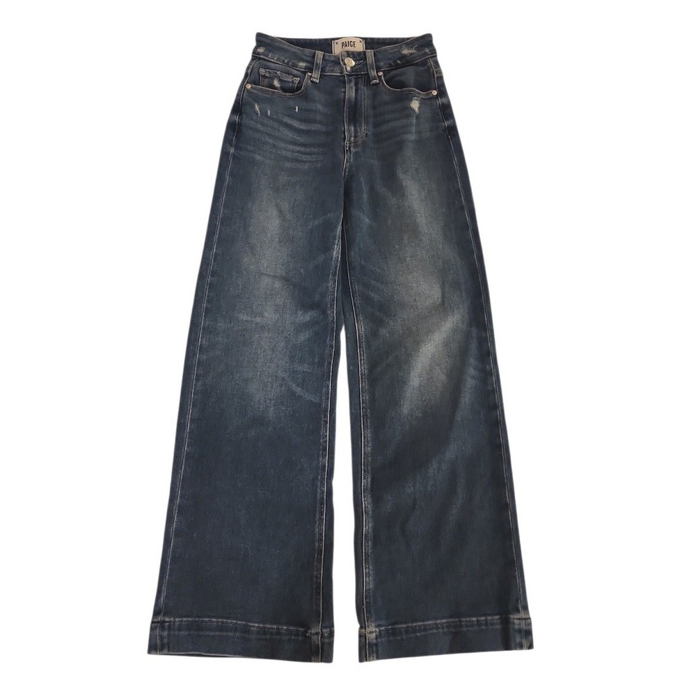 PAIGE Spotlight Wide Leg Jeans Womens 24 Dark Wash Distressed High Rise Denim